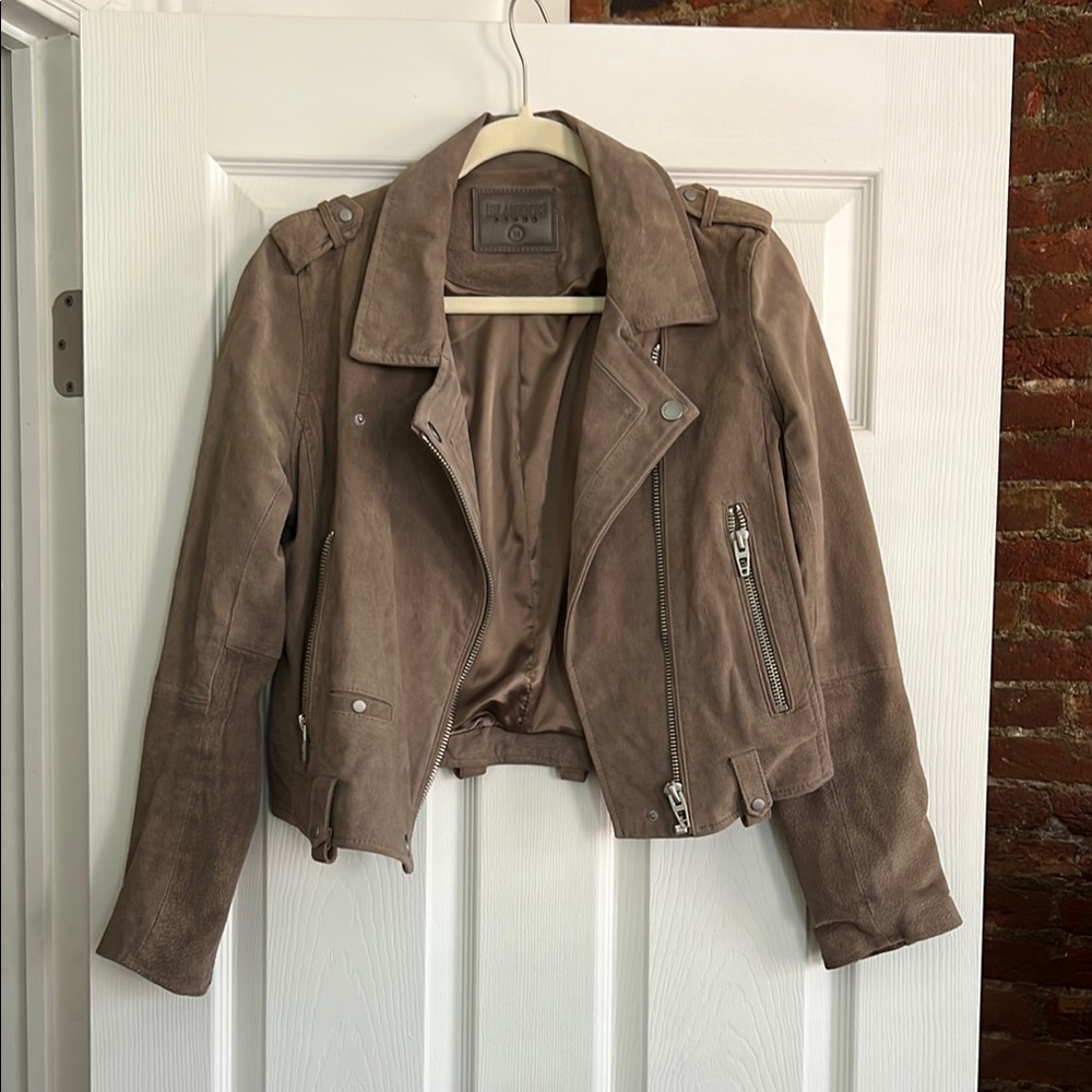 BLANKNYC Suede Moto Jacket in Sand Stoner